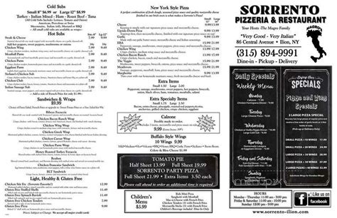 sorrento's ilion menu